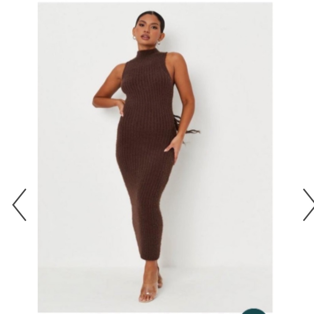 CARLI BYBEL X MISSGUIDED BROWN FURRY MAXI DRESS